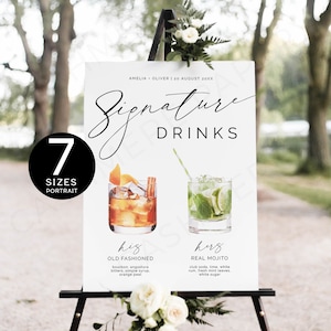 Wedding Signature Drink Poster, Editable Bar Menu Drinks Sign, Custom Cocktail Signs Printable Template, Templett Instant Digital Download