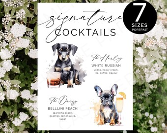 Cocktail Signs Wedding With Pets, Cocktail Sign Wedding Pet, Wedding Bar Menu Sign Pet, Wedding Bar Sign Pet Template,Pet Wedding Favor Sign