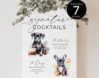 Wedding Signature Cocktail Sign Pet, Custom Bar Menu Signs Pets Printable, Editable Drinks Dogs Cocktails Signage, Templett Download SPM10