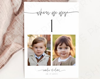 Baby Photo Table Numbers, Custom Wedding Table Signs with Pictures, Editable Childhood Age Table Cards Template, Reception Decor, SOM09