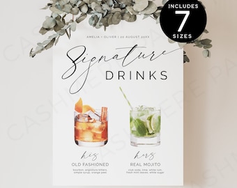 Our Signature Cocktails Sign Template His and Hers, Wedding Specialty Drinks Editable Signs, Bride and Groom Cocktail Bar Menu DIY Download