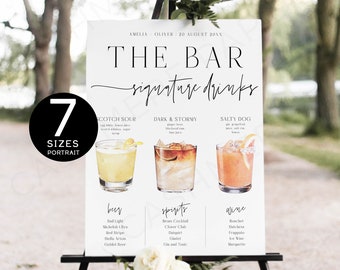 Printable Bar Menu His and Hers Signature Drinks Sign Template, Couple Wedding Cocktails Editable Signs, Templett Instant Digital Download