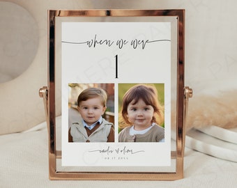 Wedding Table Numbers with Baby Pictures, Editable When We Were Childhood Photos Table Number Sign Printable Templett Digital Download SPM09