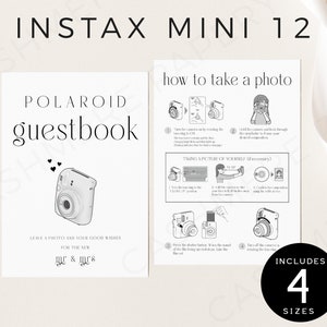 Instax Mini 12 Polaroid Guest Book Sign Printable, Editable How to Use Camera Instructions, Wedding Photo Guide, Instant Download, Templett