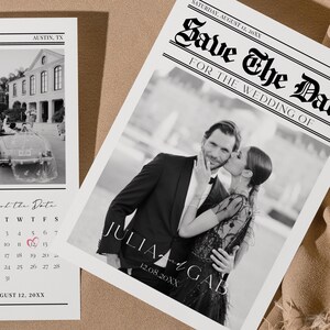 Custom Save The Date Newspaper, Editable Wedding Newspaper Template, Digital Save The Date, Newspaper Announcement, Instant Download, CANVA
