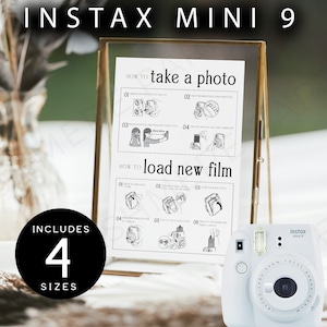 Instax Mini 9 Instructions, How to Take A Photo & Load New Film Guide Signs Polaroid Camera, Wedding Polaroid Guest Book DIY Download, SPM09
