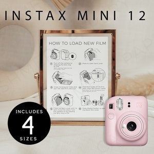 Editable Camera Instruction Sign, Instax Mini 12 How to Load New Film Polaroid Instructions, Wedding Signage Printable, Templett DIY SPM08