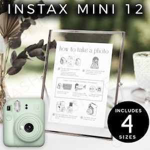 How To Take a Photo Wedding Instruction Sign, Editable Instax Mini 12 Camera Guestbook Guide, Printable Polaroid Film Sign, Templett