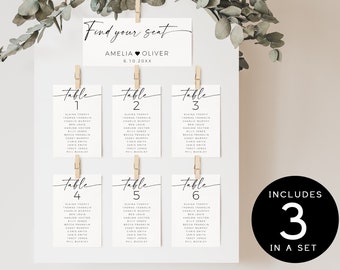 Wedding Seating Chart Layout, 4x6 Wedding Seating Chart Template, Downloadable Seating Name Labels Template, Modern Seat Plan Print Templett