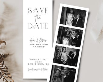 Modern Minimal Save the Date Template, Save The Date With Photo, Photo Strip Save the Date, Photo Booth CANVA Editable Template