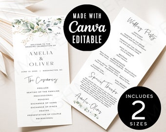 Downloadable Catholic Wedding Program Template | Editable Church Ceremony Program | Nuptial Mass Program Printable Templates |Canva Download