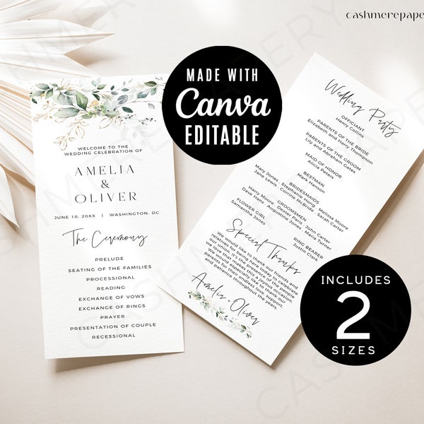 Downloadable Catholic Wedding Program Template | Editable Church Ceremony Program | Nuptial Mass Program Printable Templates |Canva Download