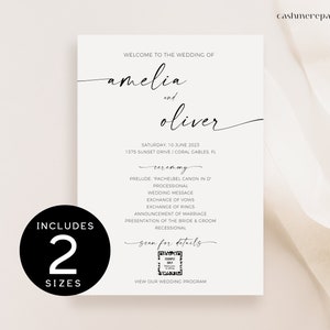 Printable Wedding Program and QR Code | Minimalist Wedding Day Timeline Printable | Scan QR Code for Minimalist Wedding Program | Digital