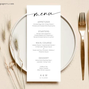 Wedding Dinner Menu Minimalist Modern | Editable Simple Menu Cards Downloadable, Templett DIY Templates Instant Digital Download