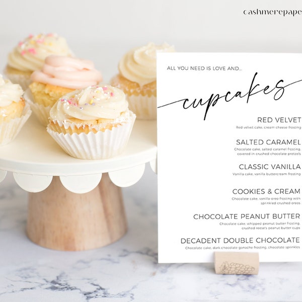 Minimalist Cupcake Menu Sign | All You Need is Love & Cupcakes | Modern Cupcake Menu Bar Sign | Modern Minimalist Wedding Dessert Sign SPM08