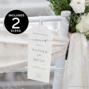 Reserved Tags for Wedding, Editable Seating Chair Tag Template, Modern Simple Printable Wedding Seat Tag Reserved for Bride Mother Templett
