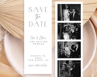 Minimalist Photo Booth Save the Date Card, Modern Photobooth Save the Date Cards, Photo Booth Save the Date Template: Multi-Photo, 2x6 CANVA