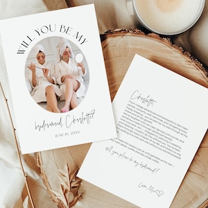 2 Set Bridesmaid & Maid of Honor Proposal Card with Picture, Modern Will You Be My Bridesmaid Invite Card Template, Instant Download, CANVA