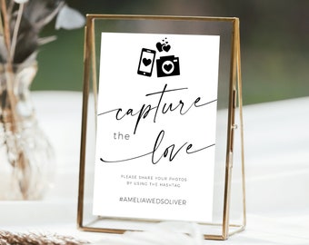 Capture The Love Sign | Minimalist Hashtag Sign | Oh Snap Wedding Hashtag Sign | Edit With Templett | Modern Minimalist Wedding Hashtag Sign