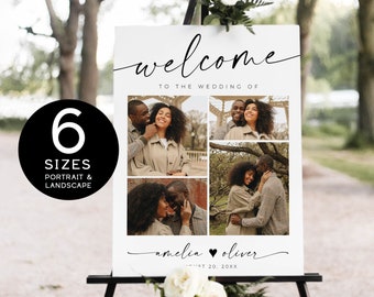 Photo Collage Wedding Welcome Sign | Photo Wedding Rehearsal Sign, Engagement Welcome Sign, Wedding Picture Sign, Outdoor Wedding Sign