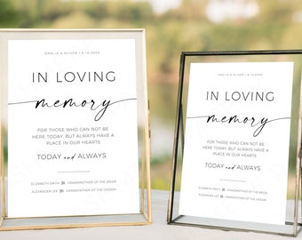 Cartello modificabile "In Remembrance" con posto riservato, cartello "Loving Memory", decorazione moderna per matrimonio commemorativo con foto, download digitale, modello Canva
