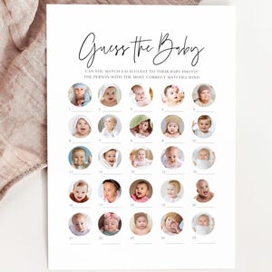 Baby Shower Guess Who Game, Editable Baby Photo Match Template, Neutral Printable Baby Picture Card & Sign, Modern CANVA Baby Quiz Sign