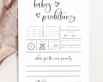 Baby Predictions And Advice Printed Cards, Minimalist Baby Shower Predictions & Advice Card, Printable Baby Predictions Card Keepsake, CANVA