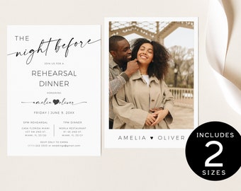 Rehearsal Dinner Invitation with Photo, Minimalist The Night Before Editable Picture Invite Printable Template Digital Download TEMPLETT DIY