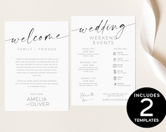 Wedding Welcome Letter Hotel | Modern Wedding Order of Events Editable Template | Timeline Itinerary Welcome Note DIGITAL DOWNLOAD