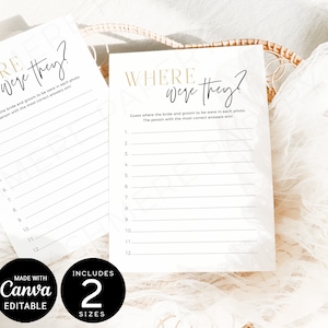 Where Were They Game Card, Editable Bridal Shower Game Printed, Couple Photo Guessing Fun Game Template, Printable Guess Where We Are, CANVA
