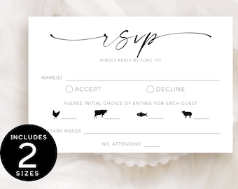 Rsvp Menu Choice Template | Editable Wedding Meal Reply Card Printable | Printable Response Card with Meal Icons Template