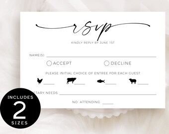 Editable Wedding RSVP Template with Meal Icons (Digital Download)