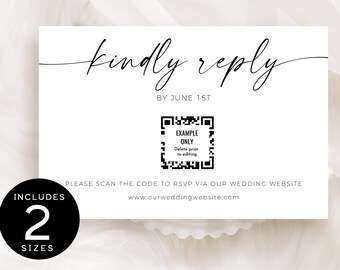RSVP QR Code Templett | Minimalist Wedding Reply Card | Wedding QR Response Card |Rsvp Print Invitation Template Printable Instant Download