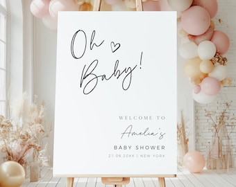 Baby Shower Welcome Sign, Oh Baby Welcome Sign, Hello Baby Welcome Sign, Oh Baby Editable Welcome Poster, Baby Announcement Board, CANVA