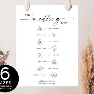 Detailed Wedding Timeline Template | Our Wedding Day Schedule Signage | Editable Order Of Events Bridal Party
