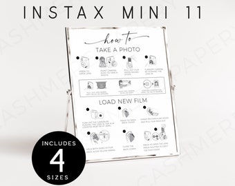 Polaroid Wedding Guest Book Sign, Instax Mini 11 Instructions, how To Take Photo Load Sign, Camera Instructions Sign, Wedding Guide Templett