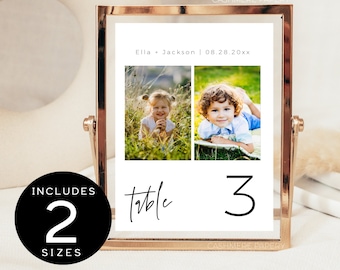 Photo Table Numbers Wedding | Modern Minimalist Wedding Table Numbers with Pictures Printable | Templett Editable Digital Download