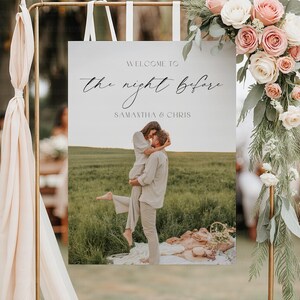 Large The Night Before with Photo Welcome Sign for Rehearsal Dinner, Personalized Welcome Sign with Photo, Printable Wedding Signage, CANVA