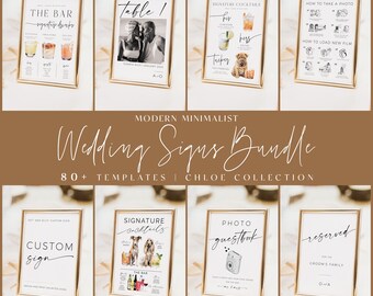 Minimalist Wedding Sign Package, Wedding Signs Bundle, Editable Wedding Reception Signage, Modern Wedding Templates Canva, DIY Printable