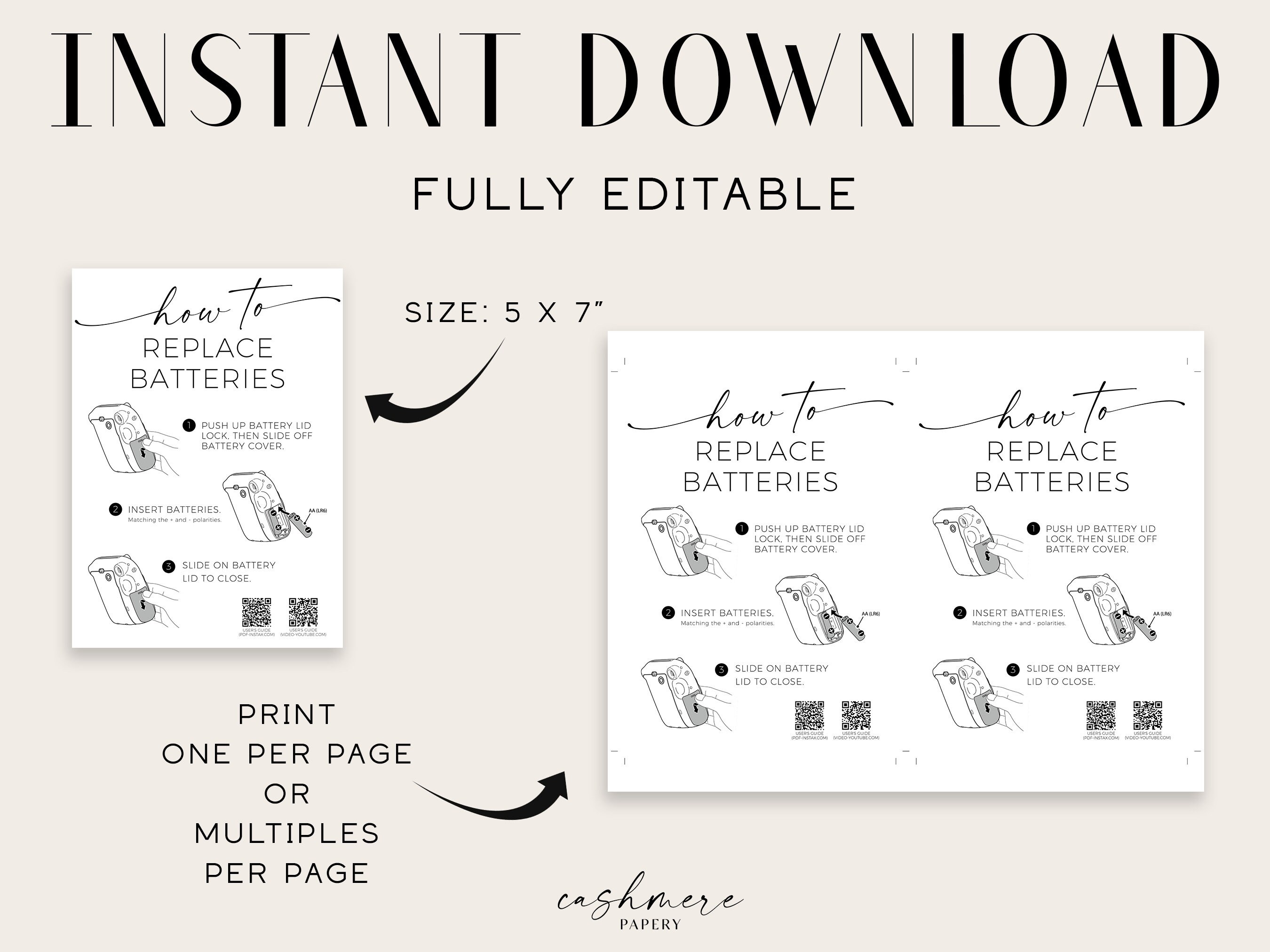 Printable Instax Mini 12 How to Replace Batteries Instructions Etsy