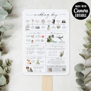 Minimal Wedding Program Fan, Church Ceremony Editable Infographic Elements Wedding Day Timeline Template with Free Icons Canva DIY Download