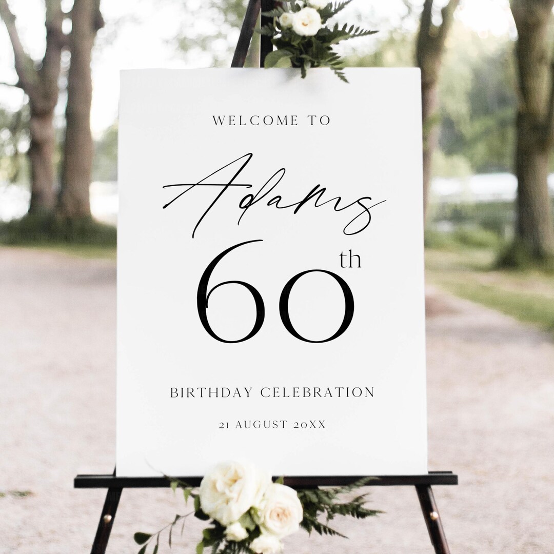 60th Birthday Welcome Sign for Him, EDITABLE 60th Birthday Welcome ...