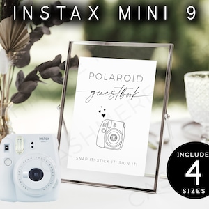Printable Polaroid Instax Mini 9 Guest Book Sign, Photo Guestbook Sign, Instax Wedding Sign, Calligraphy Signage, Editable Templett DIY
