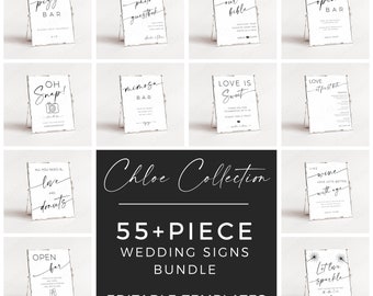 Wedding Reception Signs Templates Bundle | Modern Minimalist Editable Table Signages | Neutral Shower Unlimited Templett Digital Downloads