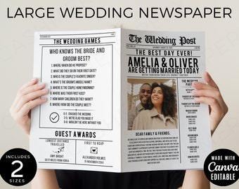 Newspaper Wedding Program Foldable, Large Newspaper Wedding Program, Newspaper Wedding Program Template Booklet, Template With Crossword
