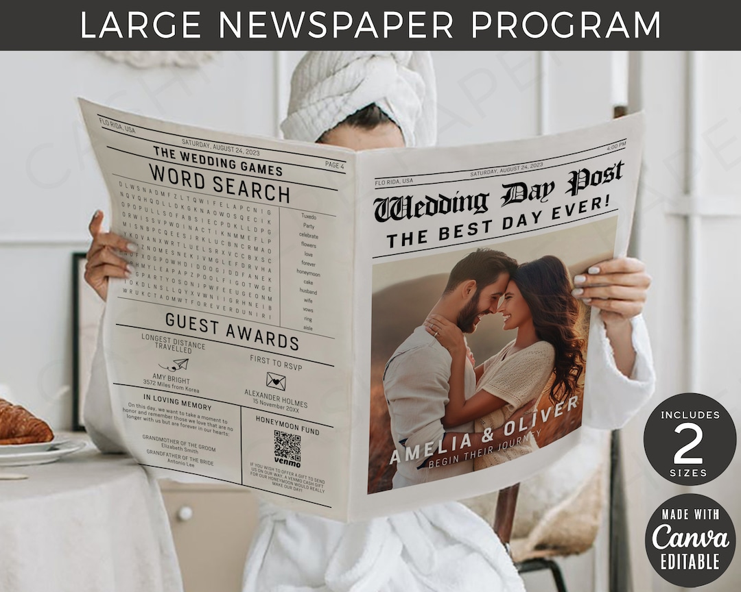 Magazine Program Wedding Newspaper Magazine Program Templates | Editable Wedding ...