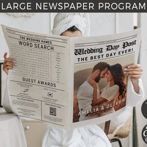Plantillas de programas de revistas de bodas / Plantillas editables para ceremonias de boda / Código QR único para bodas, fondos de luna de miel imprimibles y descargables