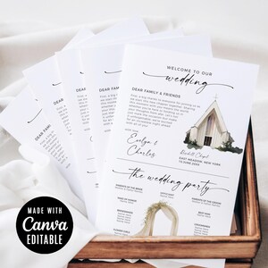 Minimalist Infographic Fan for Wedding, Modern Ceremony Timeline Custom Church Wedding Party Program Fans, Canva Instant Digital Download