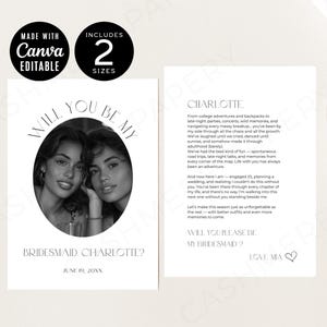 Modern Bridesmaid + Maid of Honor Proposal Card with Photo, Printable Be My Maid of Honor Proposal Card, Be My Bridesmaid Template, CANVA