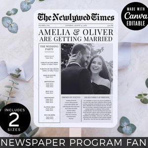 Newspaper Wedding Program Fan,Editable Ceremony Program,Printable Wedding Itinerary,Unique Design,Customizable Newspaper Wedding Program Fan